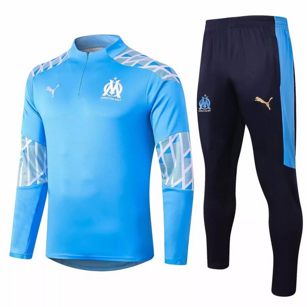 Trainingsanzug Marseille 2020-21 Blau Licht Weiß Fussballtrikots Günstig